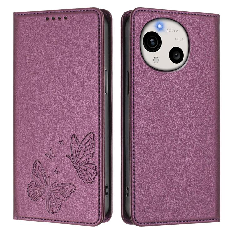 For Sharp Aquos R11 Strong Magnetic Dual Butterfly RFID Vegan Leather Phone Case