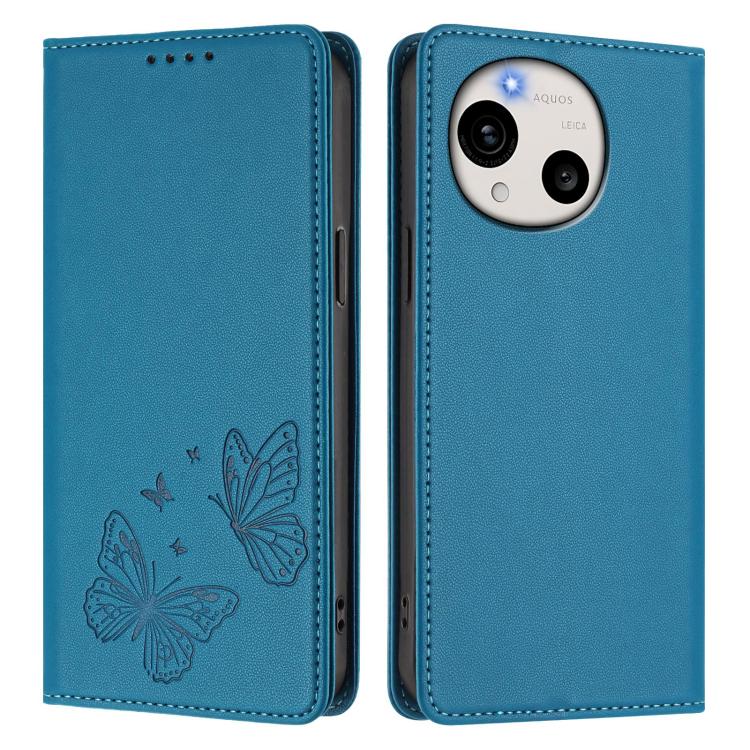 For Sharp Aquos R11 Strong Magnetic Dual Butterfly RFID Vegan Leather Phone Case