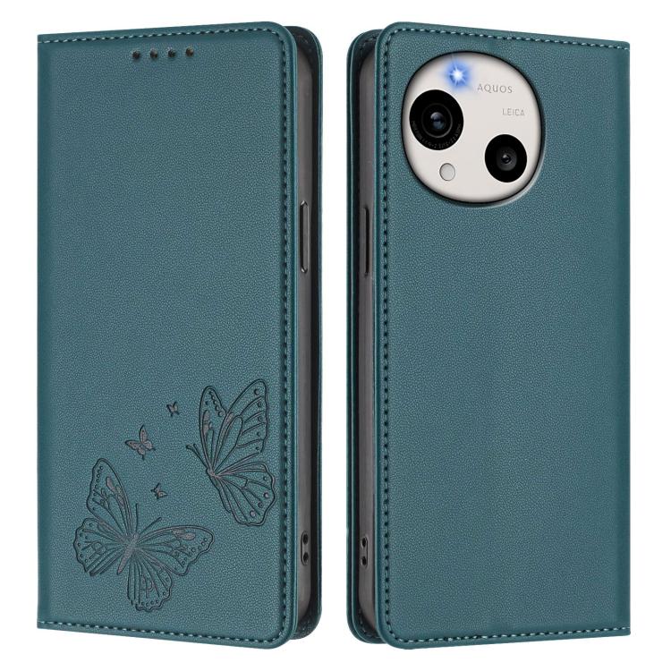 For Sharp Aquos R11 Strong Magnetic Dual Butterfly RFID Vegan Leather Phone Case