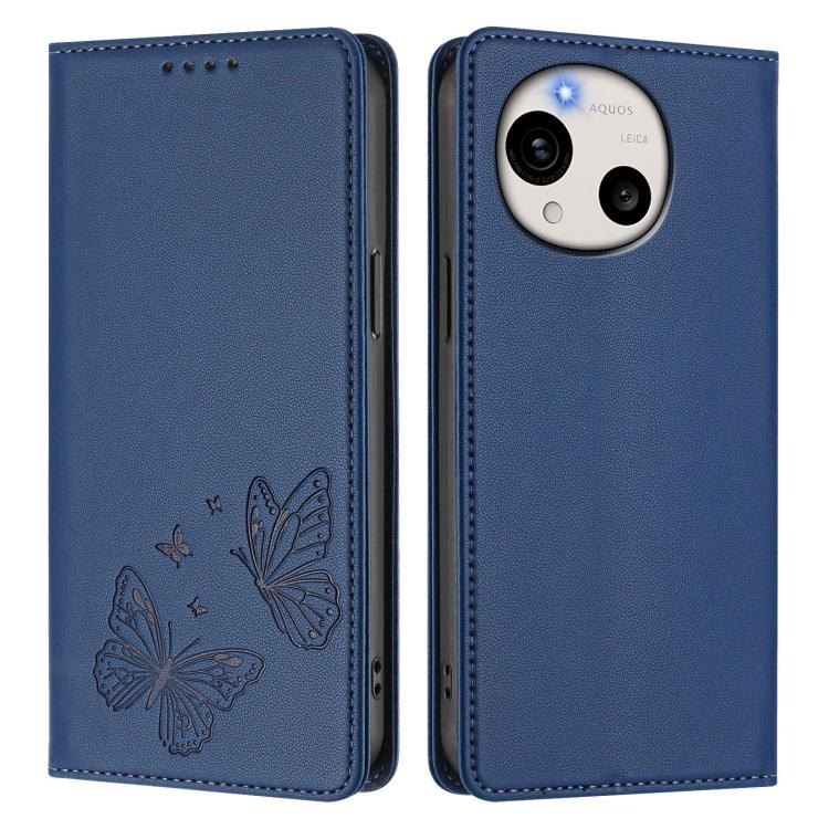 For Sharp Aquos R11 Strong Magnetic Dual Butterfly RFID Vegan Leather Phone Case