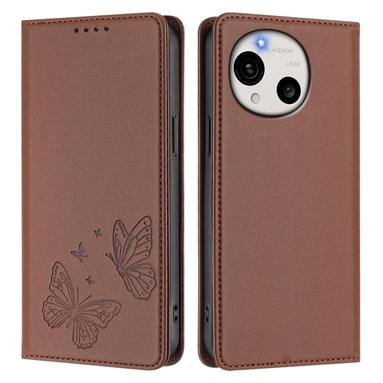 For Sharp Aquos R11 Strong Magnetic Dual Butterfly RFID Vegan Leather Phone Case