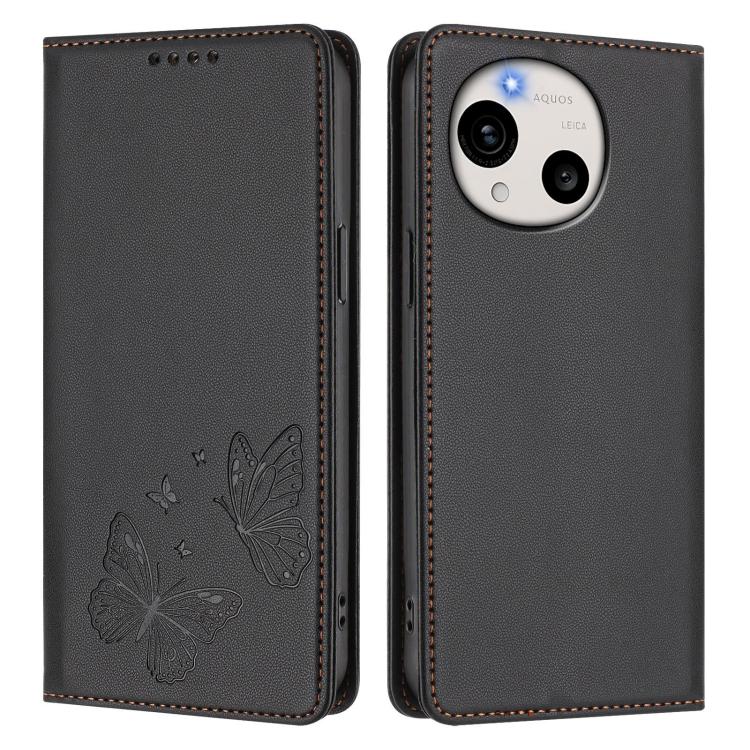 For Sharp Aquos R11 Strong Magnetic Dual Butterfly RFID Vegan Leather Phone Case