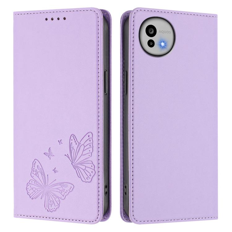 For Sharp Aquos wish6 Strong Magnetic Dual Butterfly RFID Vegan Leather Phone Case