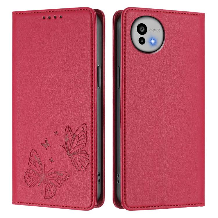 For Sharp Aquos wish6 Strong Magnetic Dual Butterfly RFID Vegan Leather Phone Case