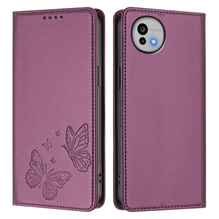 For Sharp Aquos wish6 Strong Magnetic Dual Butterfly RFID Vegan Leather Phone Case