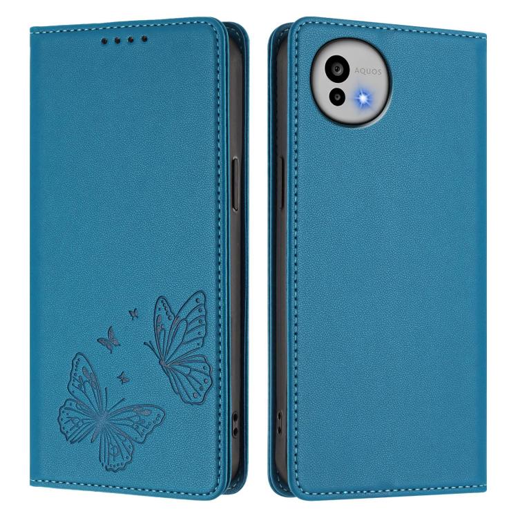 For Sharp Aquos wish6 Strong Magnetic Dual Butterfly RFID Vegan Leather Phone Case