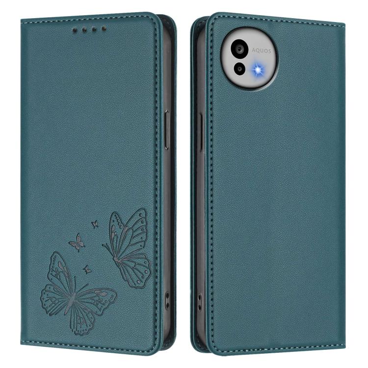 For Sharp Aquos wish6 Strong Magnetic Dual Butterfly RFID Vegan Leather Phone Case