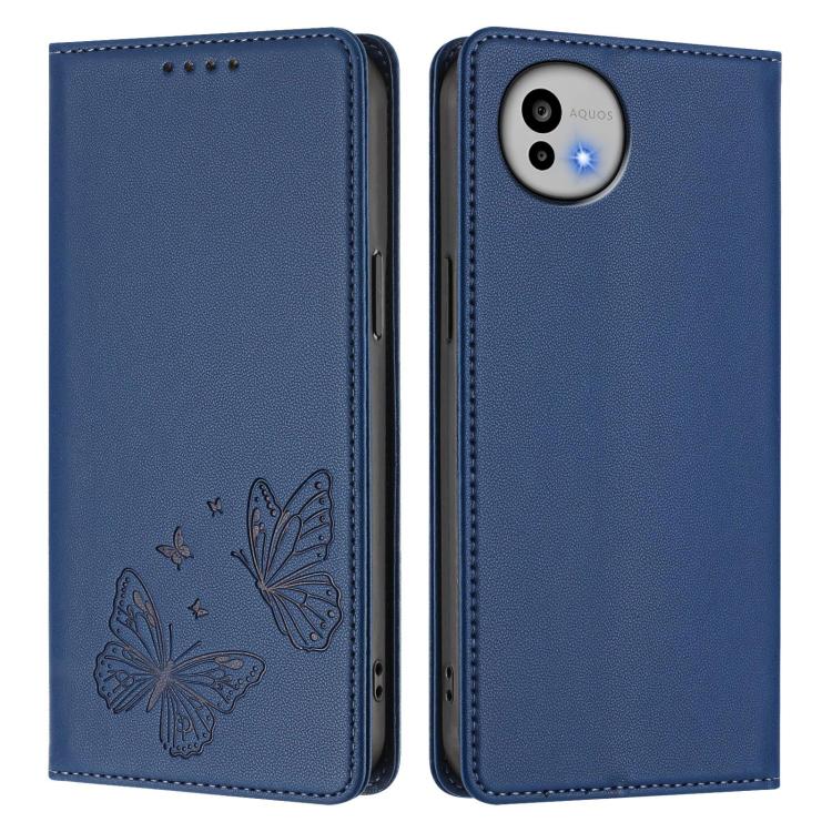 For Sharp Aquos wish6 Strong Magnetic Dual Butterfly RFID Vegan Leather Phone Case