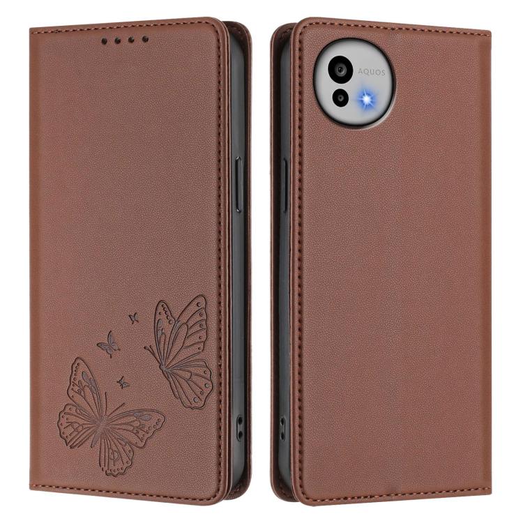 For Sharp Aquos wish6 Strong Magnetic Dual Butterfly RFID Vegan Leather Phone Case