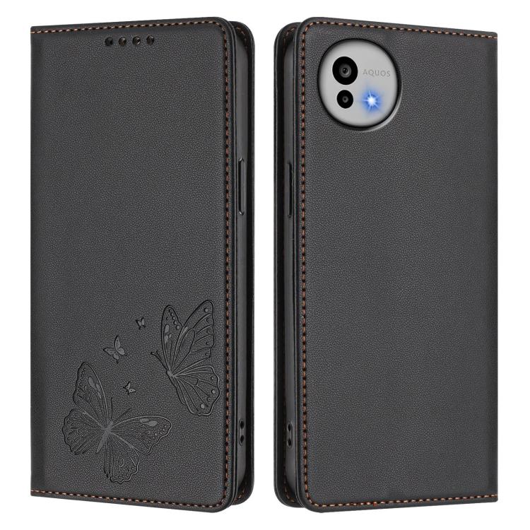 For Sharp Aquos wish6 Strong Magnetic Dual Butterfly RFID Vegan Leather Phone Case