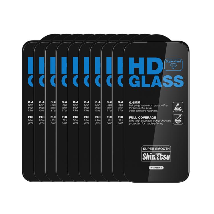 For iPhone 14 Plus / 13 Pro Max WK WTP-137 10pcs 6D Curved Dustproof HD Tempered Glass Film - Black