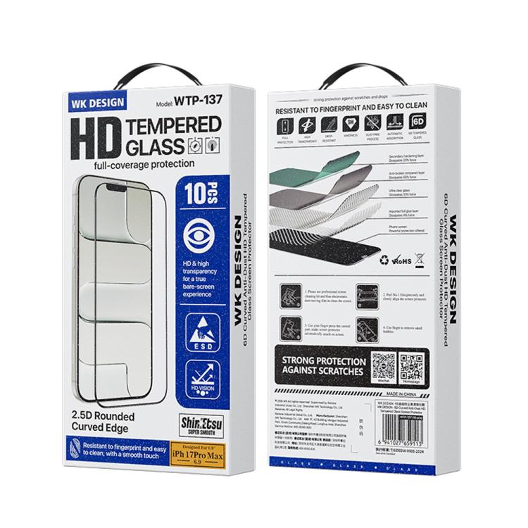 For iPhone 14 Plus / 13 Pro Max WK WTP-137 10pcs 6D Curved Dustproof HD Tempered Glass Film - Black