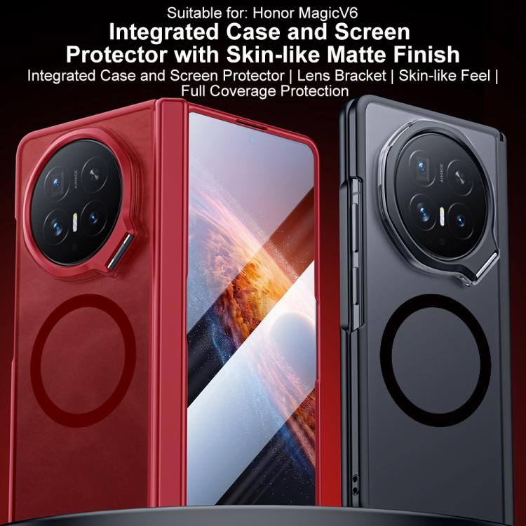 For Honor Magic V6 Integrated Matte Skin Feel Magnetic Phone Case with Camera Holder
