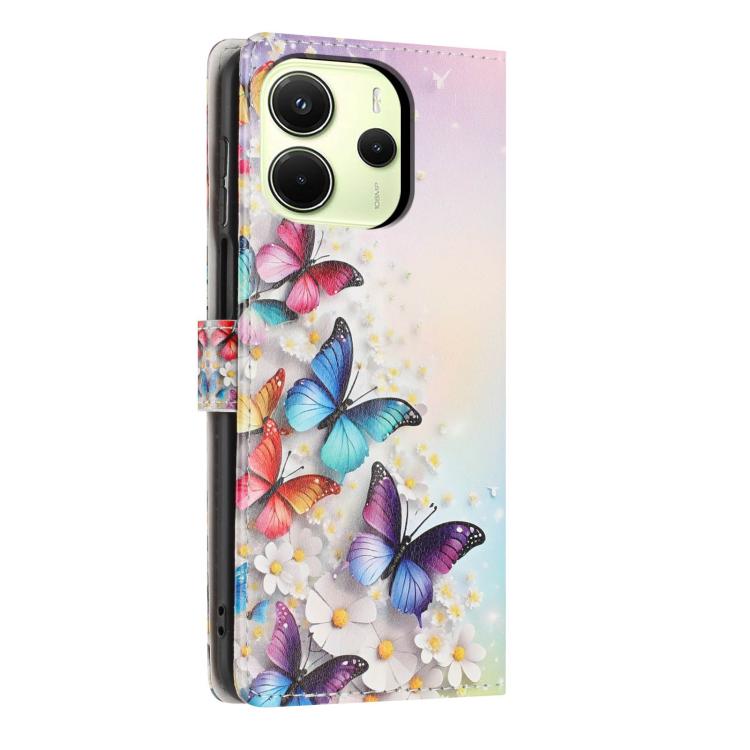 For Redmi Note14 4G 164.84mm Colorful Painting Vegan Leather Phone Case with Lanyard