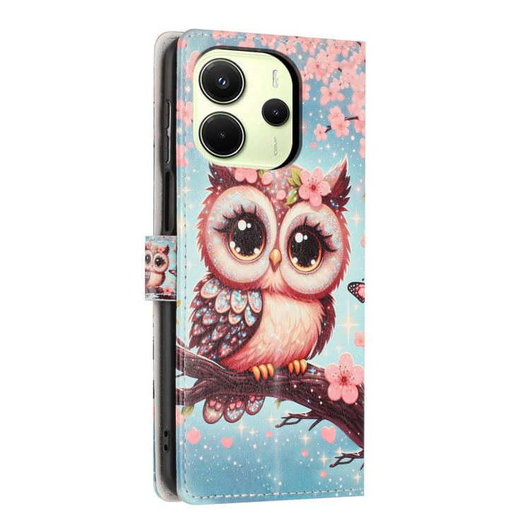 For Redmi Note14 4G 164.84mm Colorful Painting Vegan Leather Phone Case with Lanyard