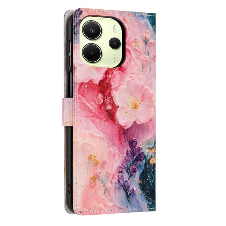 For Redmi Note14 4G 164.84mm Colorful Painting Vegan Leather Phone Case with Lanyard