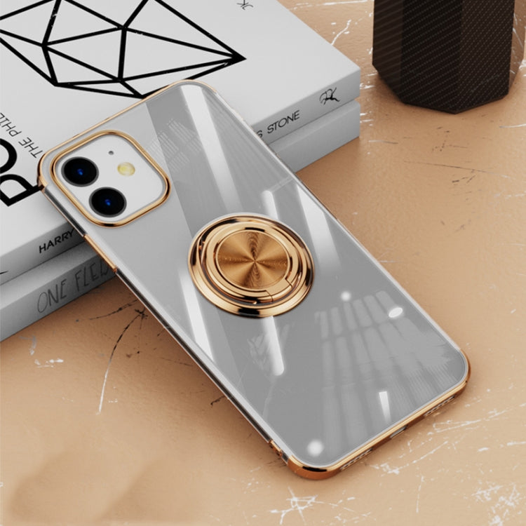 For iPhone 12 / 12 Pro All-inclusive Electroplating Silicone Case with Ring Holder