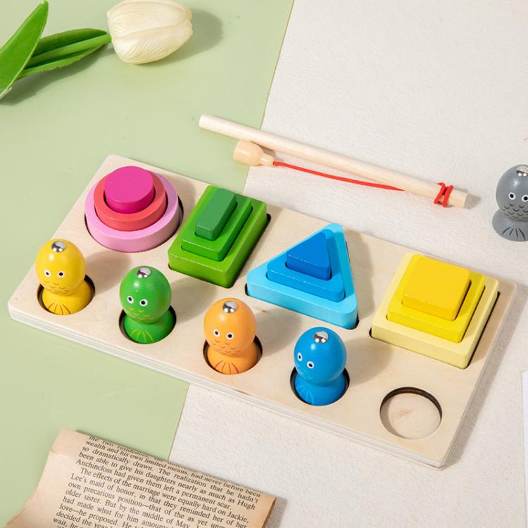 Children Wooden Magnetic Fishing Game Early Education Shape Matching Toys, Type:4 Shape with Fishing