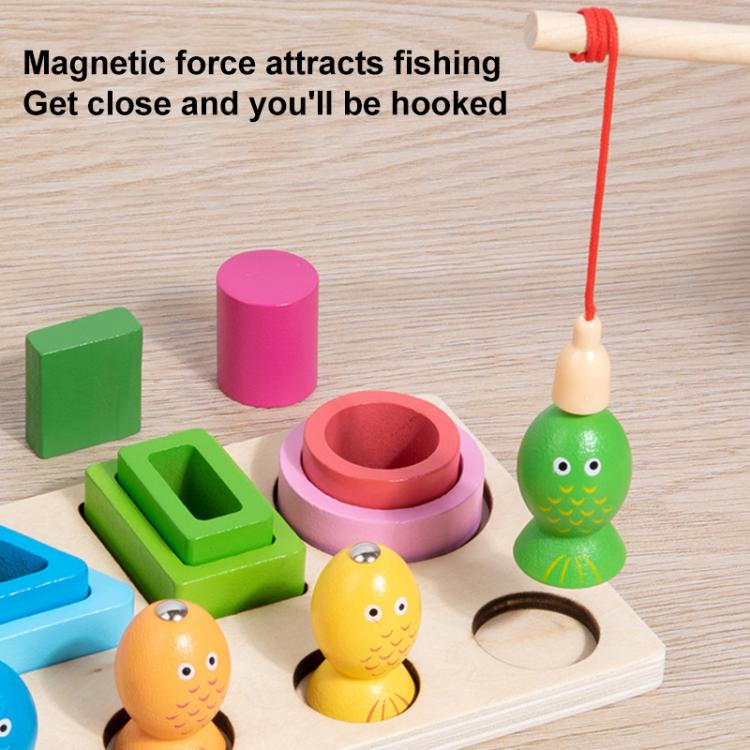Children Wooden Magnetic Fishing Game Early Education Shape Matching Toys, Type:4 Shape with Fishing
