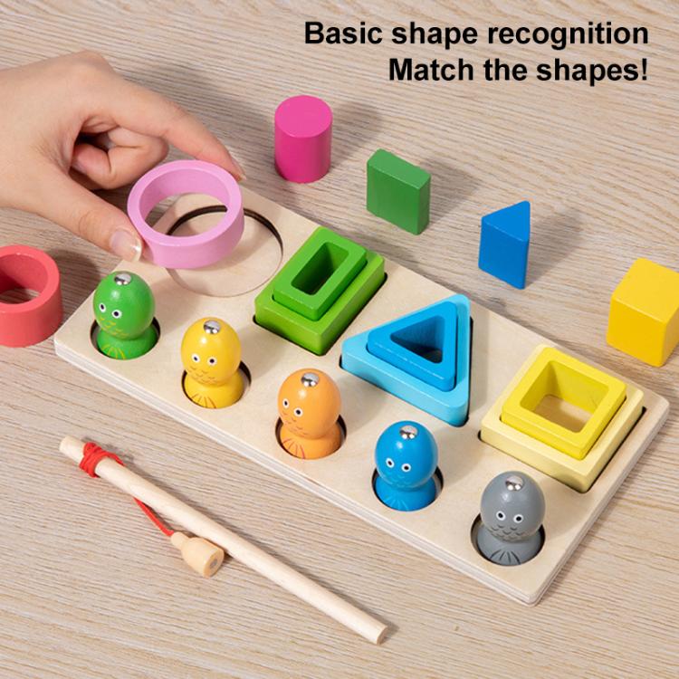 Children Wooden Magnetic Fishing Game Early Education Shape Matching Toys, Type:4 Shape with Fishing