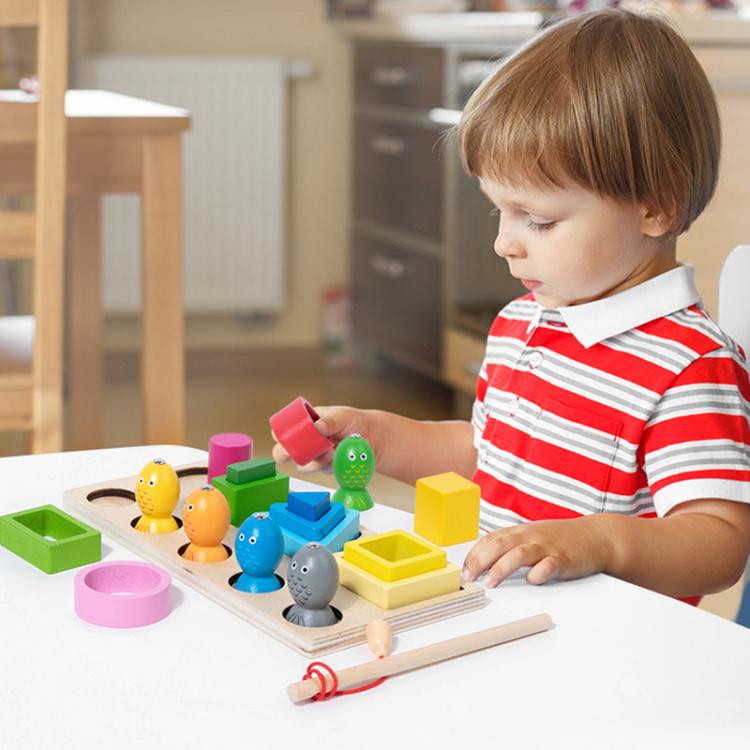Children Wooden Magnetic Fishing Game Early Education Shape Matching Toys, Type:4 Shape with Fishing