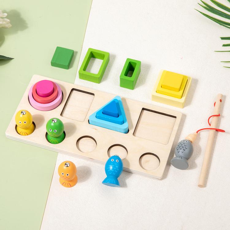 Children Wooden Magnetic Fishing Game Early Education Shape Matching Toys, Type:4 Shape with Fishing
