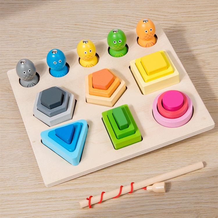 Children Wooden Magnetic Fishing Game Early Education Shape Matching Toys, Type:6 Shape with Fishing