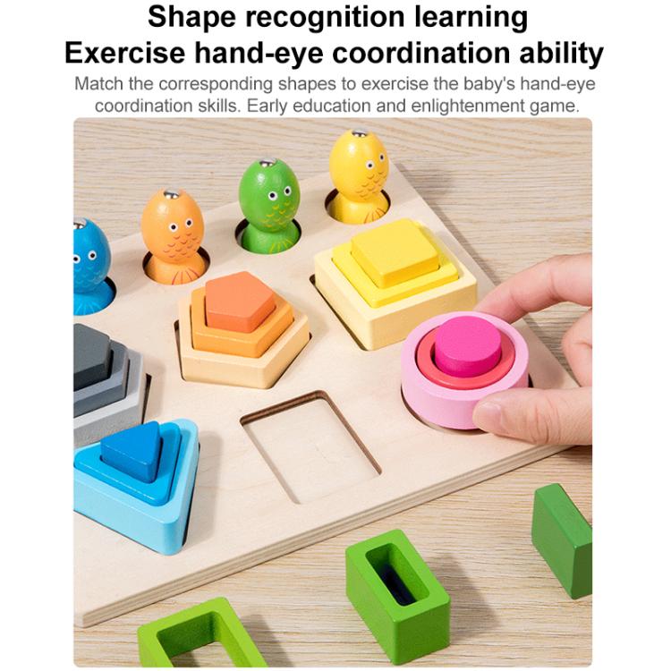 Children Wooden Magnetic Fishing Game Early Education Shape Matching Toys, Type:6 Shape with Fishing