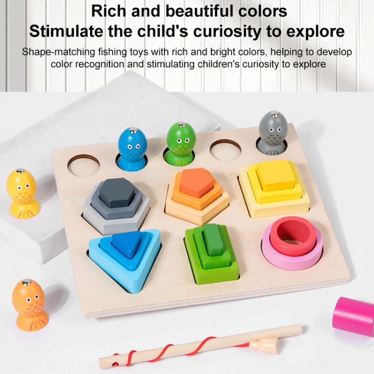 Children Wooden Magnetic Fishing Game Early Education Shape Matching Toys, Type:6 Shape with Fishing