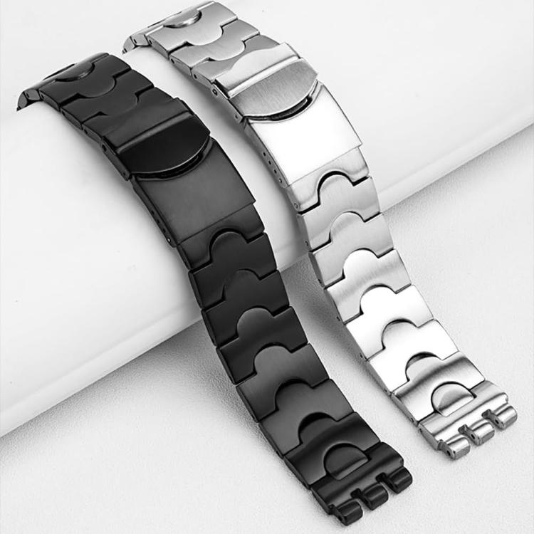For Swatch 19mm xDfind Crescent-shaped Convex Mouth Steel Watch Band