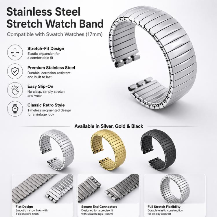 For Swatch 17mm xDfind Trapezoid Stainless Steel Spring Elasticity Watch Band