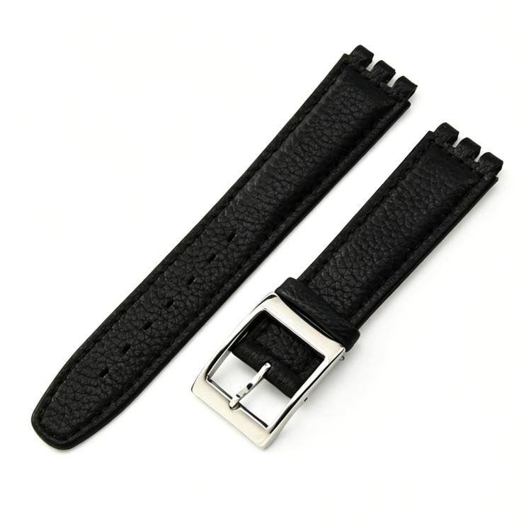 For Swatch 17mm xDfind Convex Mouth Steel-colored Buckle Litchi Texture Genuine Leather Watch Band