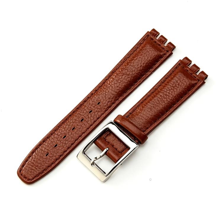For Swatch 17mm xDfind Convex Mouth Steel-colored Buckle Litchi Texture Genuine Leather Watch Band