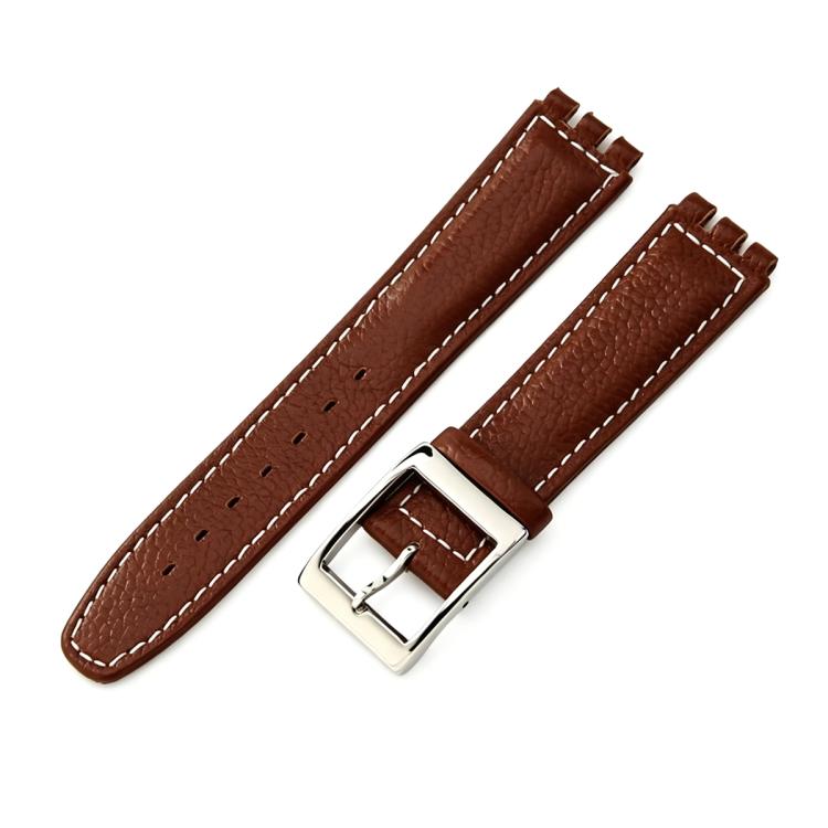 For Swatch 17mm xDfind Convex Mouth Steel-colored Buckle Litchi Texture Genuine Leather Watch Band