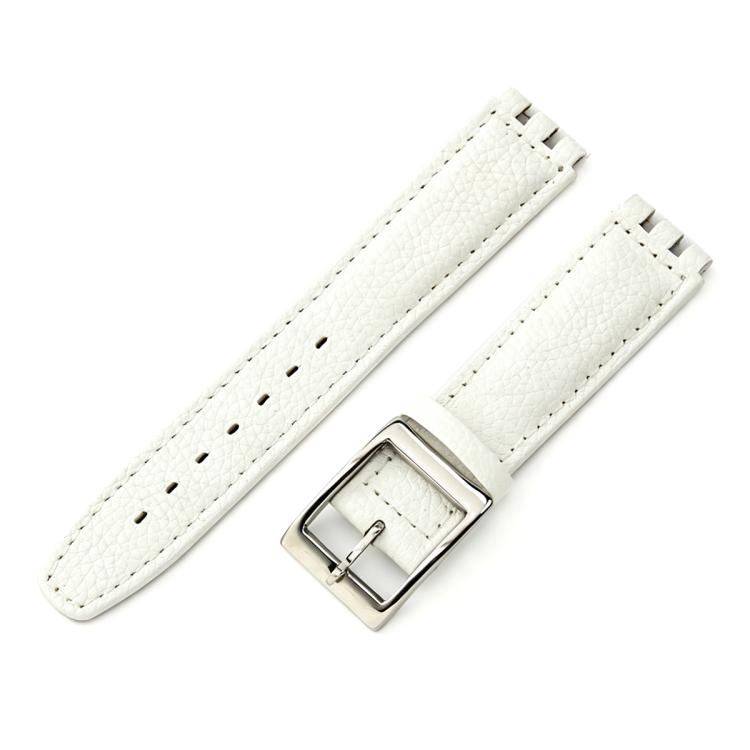 For Swatch 17mm xDfind Convex Mouth Steel-colored Buckle Litchi Texture Genuine Leather Watch Band