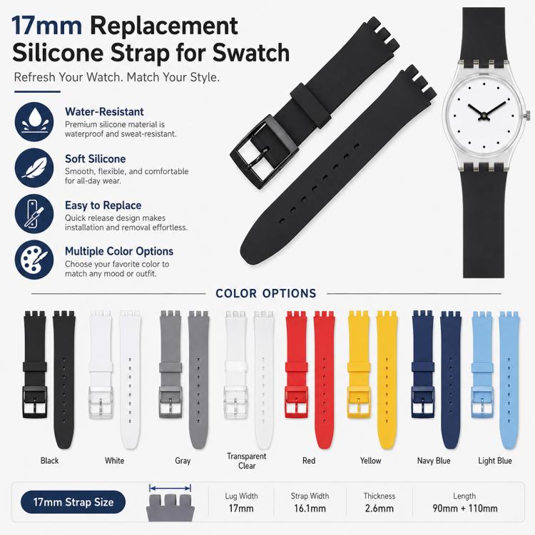 For Swatch 17mm xDfind Convex Mouth Solid Color Silicone Watch Band