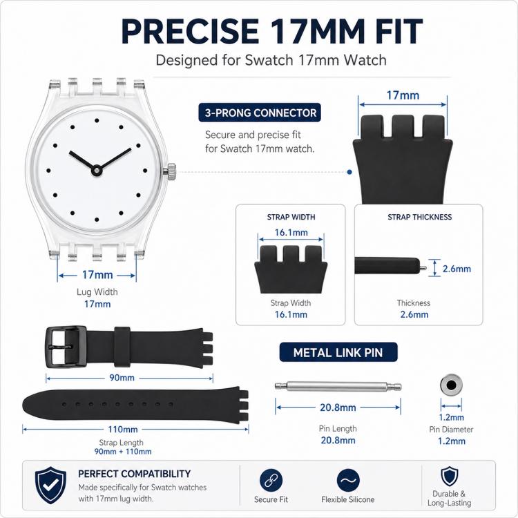 For Swatch 17mm xDfind Convex Mouth Solid Color Silicone Watch Band