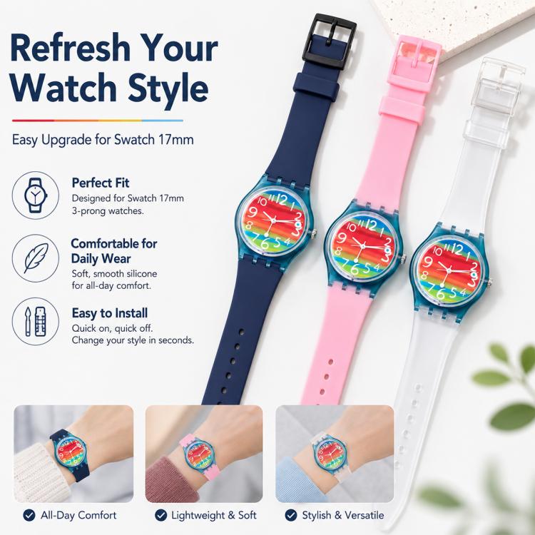 For Swatch 17mm xDfind Convex Mouth Solid Color Silicone Watch Band