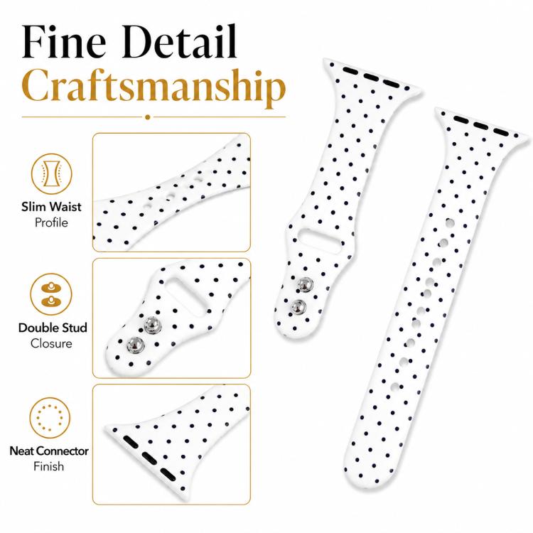 For Apple Watch 46mm / 49mm / 45mm / 44mm Slim Dual-Stud Buckle Dots Printed Silicone Watch Band