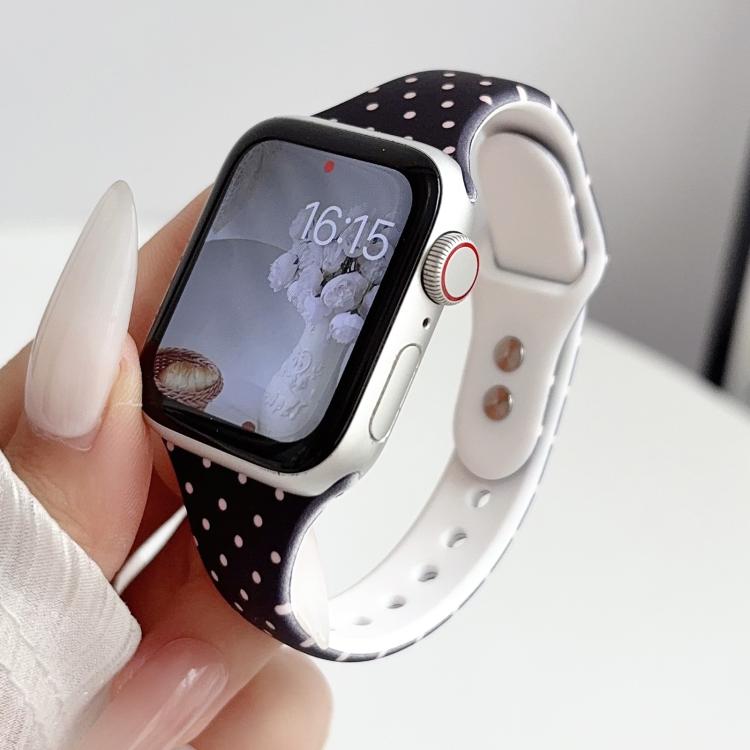 For Apple Watch 46mm / 49mm / 45mm / 44mm Slim Dual-Stud Buckle Dots Printed Silicone Watch Band