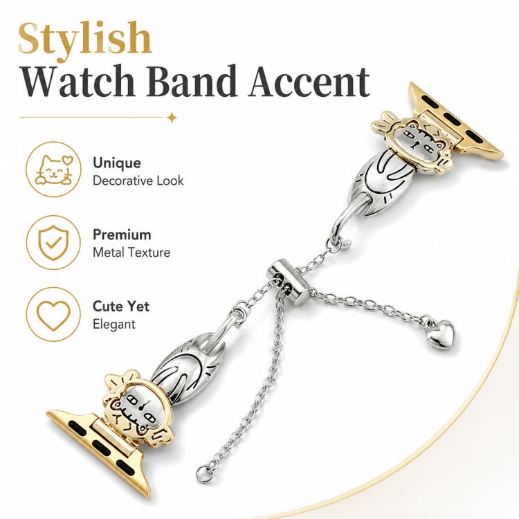 For Apple Watch 46mm / 49mm / 45mm / 44mm Line Cat Chain Bracelet Metal Watch Band