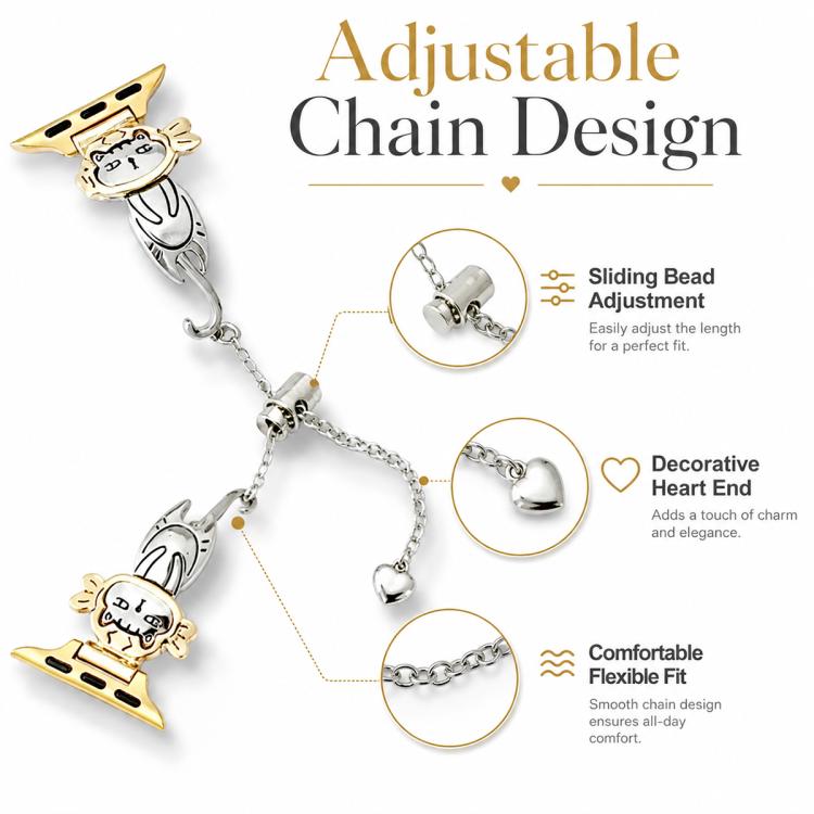 For Apple Watch 42mm / 41mm / 40mm / 38mm Line Cat Chain Bracelet Metal Watch Band