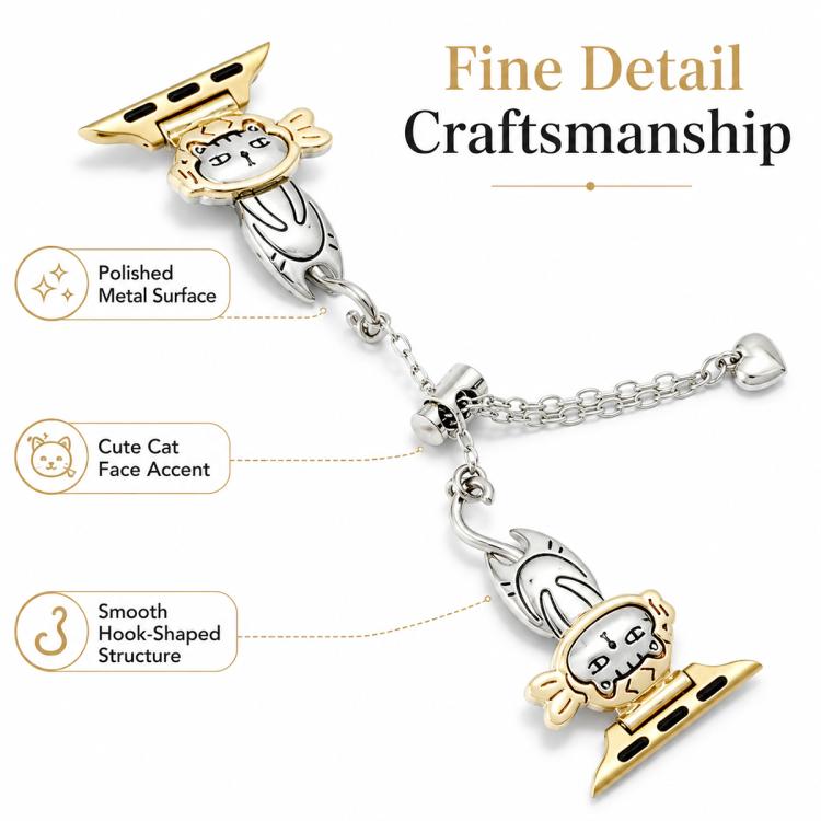 For Apple Watch 42mm / 41mm / 40mm / 38mm Line Cat Chain Bracelet Metal Watch Band