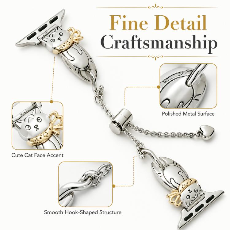 For Apple Watch 42mm / 41mm / 40mm / 38mm Line Cat Chain Bracelet Metal Watch Band