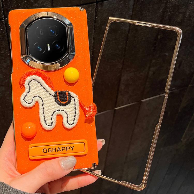 For Honor Magic V5 Starry Sparkle Orange Round Ball Pony Phone Case with Frame
