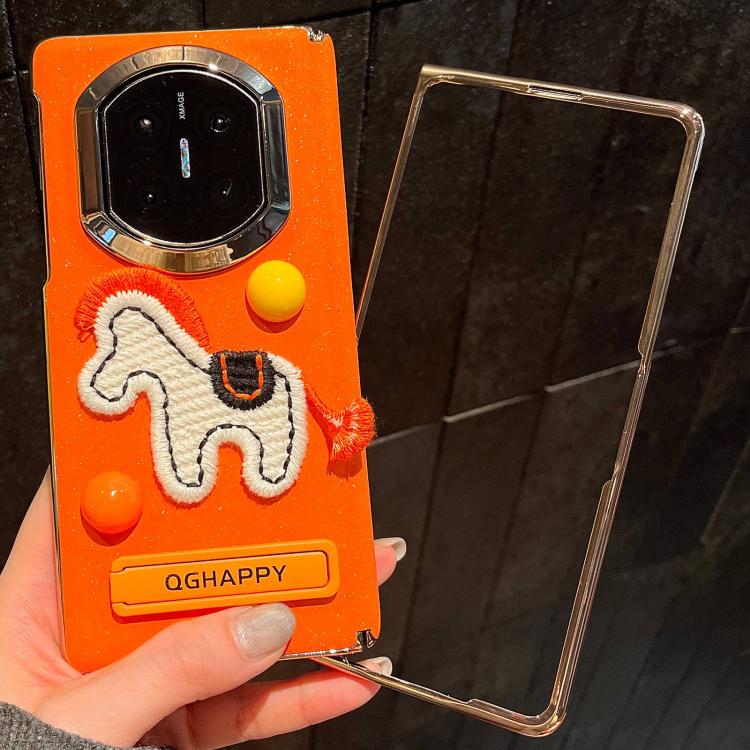 For Huawei Mate X7 Starry Sparkle Orange Round Ball Pony Phone Case with Frame