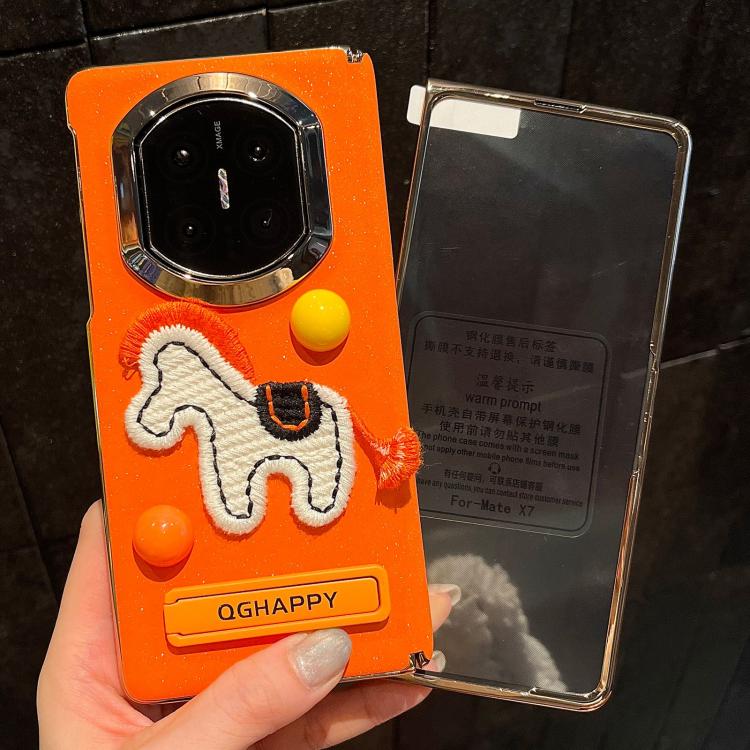 For Huawei Mate X7 Integrated Starry Sparkle Orange Round Ball Pony Phone Case