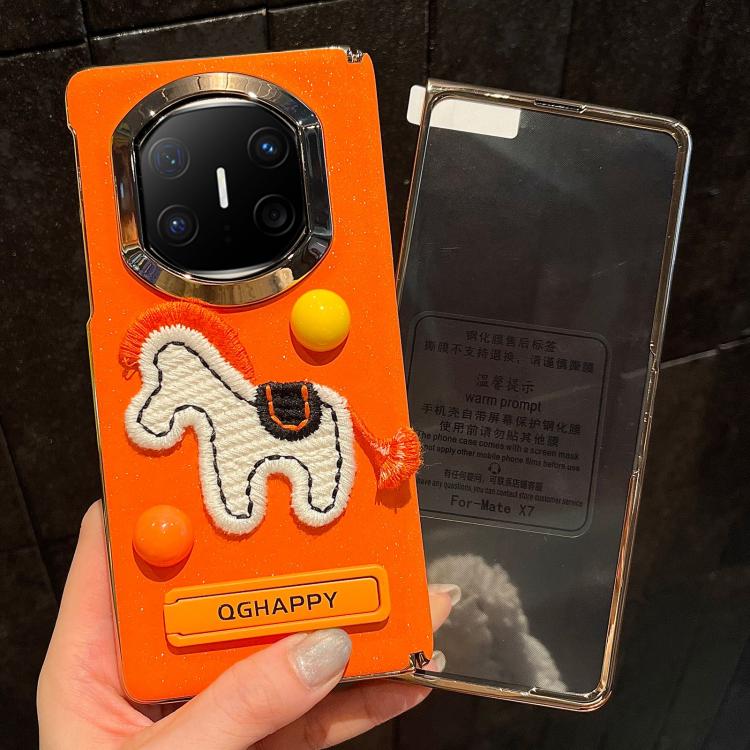 For Huawei Mate X6 Integrated Starry Sparkle Orange Round Ball Pony Phone Case