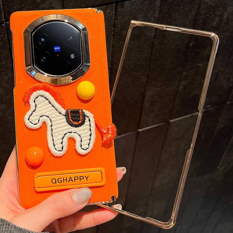 For vivo X Fold5 Starry Sparkle Orange Round Ball Pony Phone Case with Frame