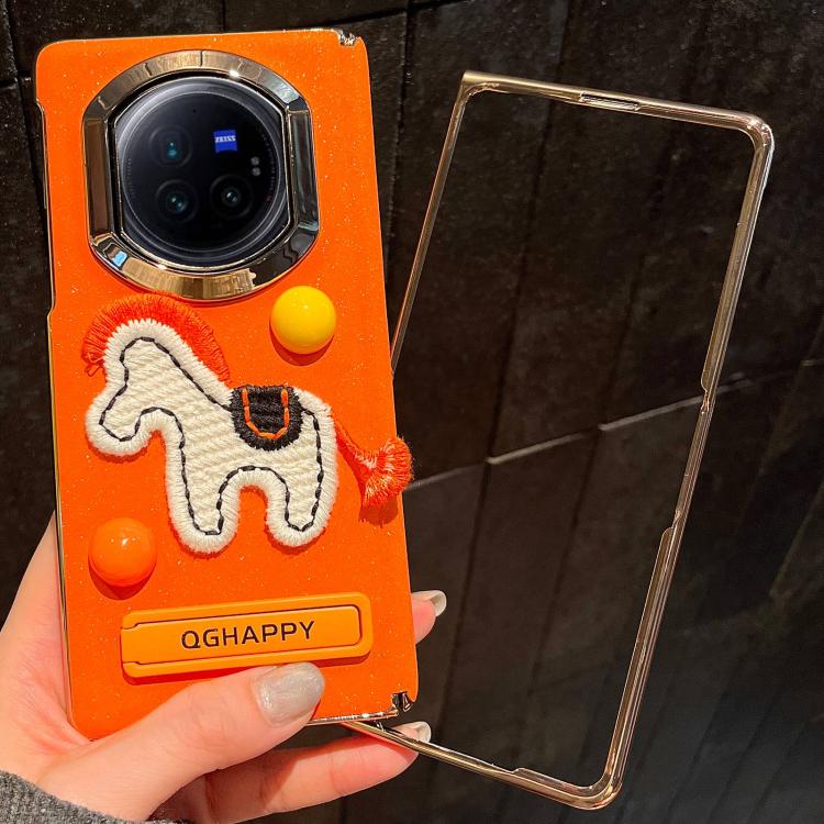 For vivo X Fold3 Starry Sparkle Orange Round Ball Pony Phone Case with Frame